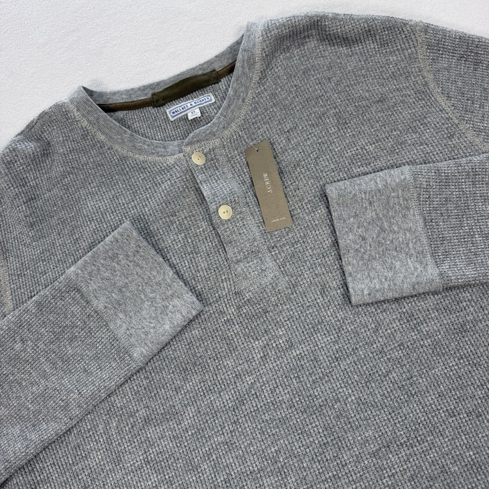 NWT Wallace & Barnes Thermal Henley Shirt Mens XL Gray Waffle Knit Long Sleeve